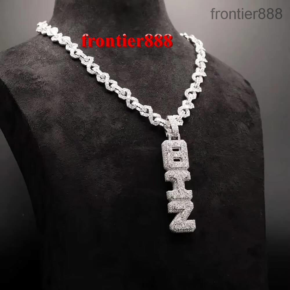 Custom VVS Moissanite Diamond Name Pendant Vertical Letter Fancy Cut Iced Out Pendant for Birthday Gift Hip Hop Jewelry