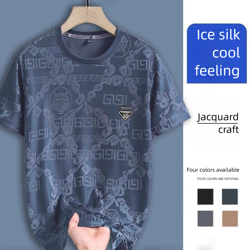 Designer T-shirt Luxury Men Ice Silk Lightweight Breathable Summer Thin Short Sleeved High-end Fashion Outdoor Casual Round Neck Elastic Durable Quick