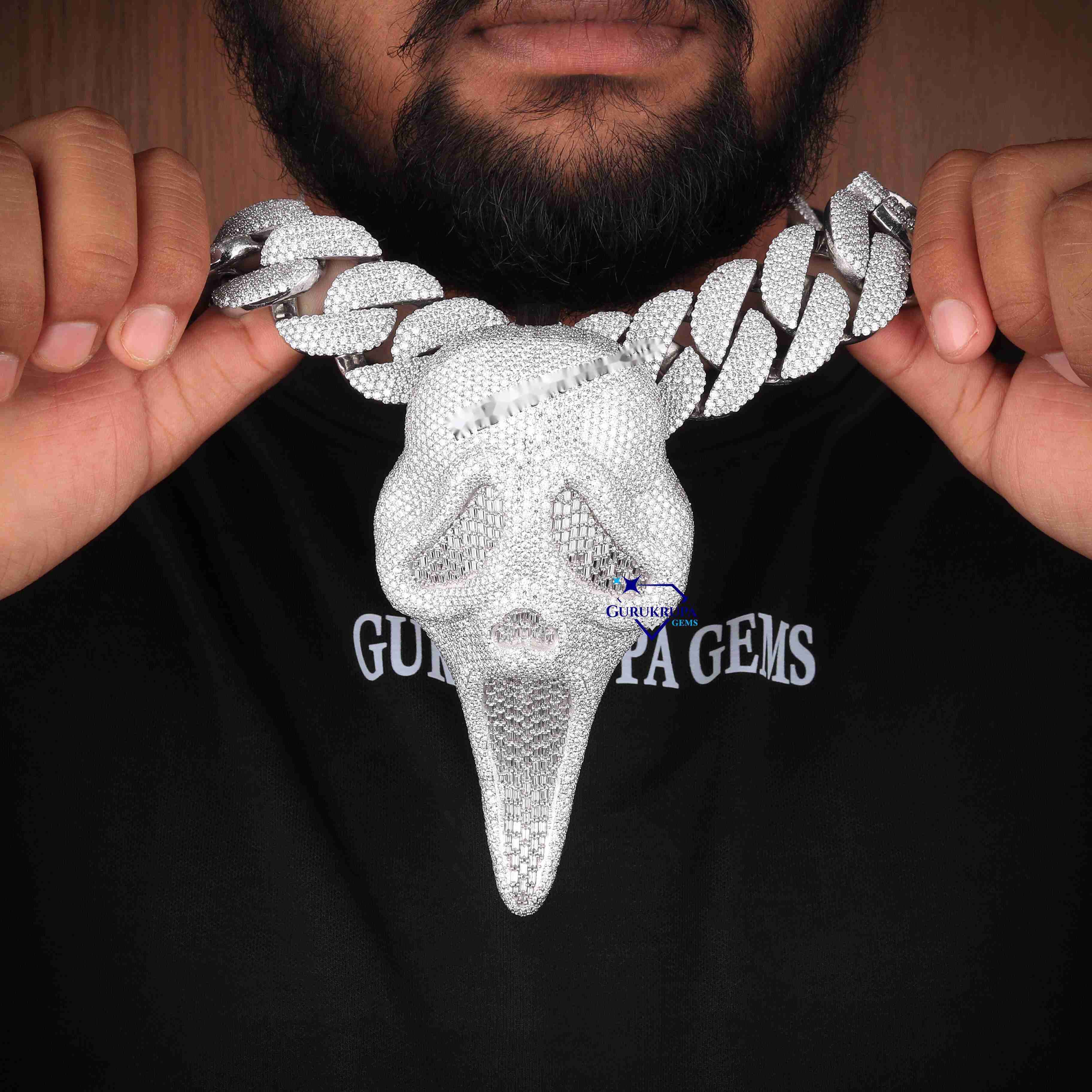 Moissanite Ghost Face Pendant Cuban Chain Iced Out Hip Hop Necklace in 925 Silver Custom Bling Jewelry for Men