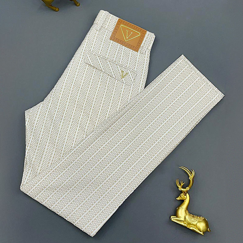 Luxury Brand Designer Mens Geometric Jacquard Ice Silk Slim Straight Leg Tailored Pants 2026 Summer Thin Business Casual Breathable Comfortable Daily 