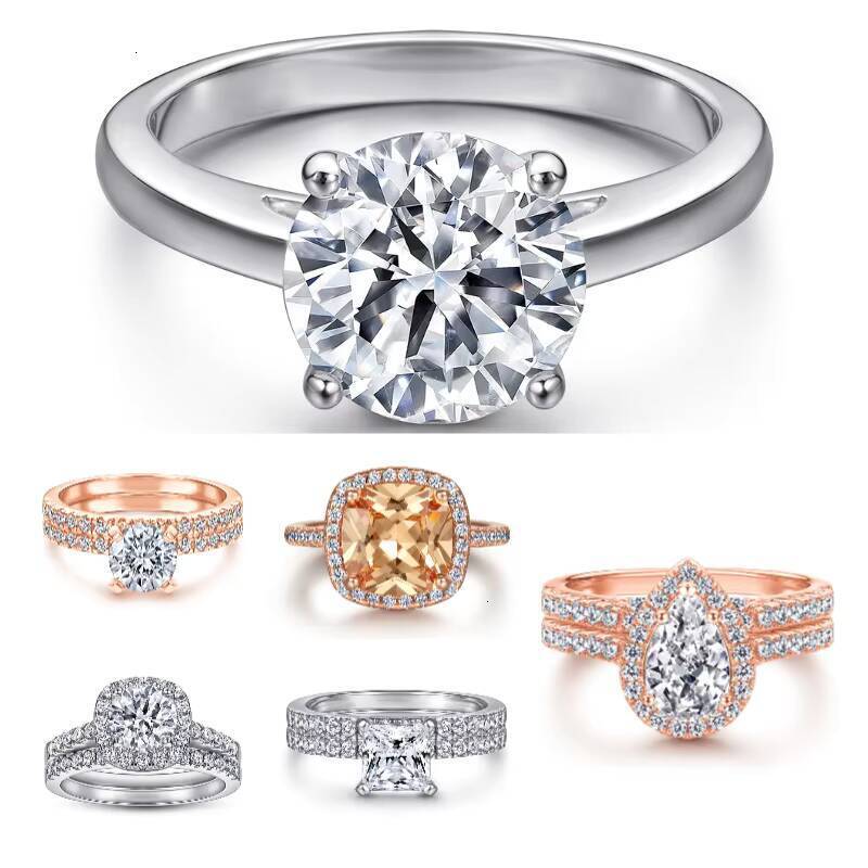 IGI Certifide High Quality 925 Silver Gold/Rose Gold Plated IGI VVS Moissanite Lab Grown Diamond Engagement Wedding Ring Bridal Stackable Band For Wom