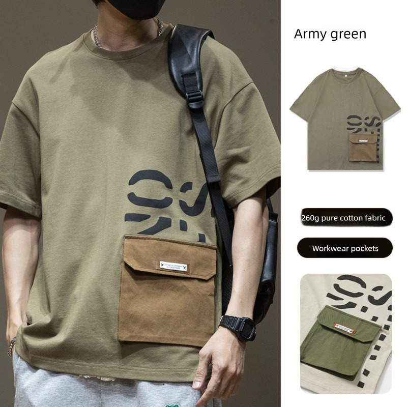 Designer T-shirt Luxury Men's Outdoor Leisure Large Pocket Design 2026 New Short Sleeved Summer Loose Fit Plus Size Tall Men's Fashion Brand