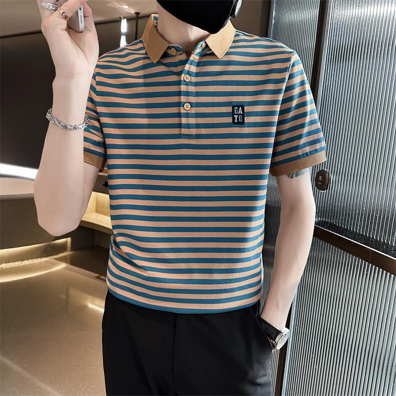 Luxury Brand Designer Mens Contrast Collar Striped Pique Cotton Slim Fit Short Sleeve Polo Shirt 2026 Summer Casual Versatile Comfortable Breathable D