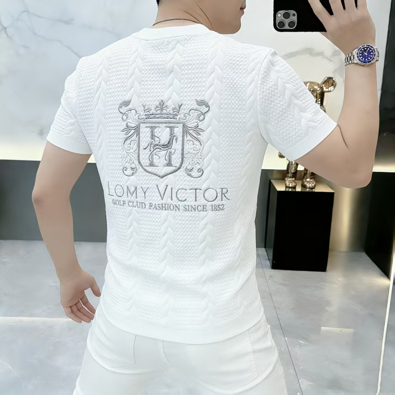 Designer Style Luxury Business Men's T-shirt Unisex Double-sided Knitted Summer High-end Embroidered Short Sleeved Fashionable And Trendy Outdoor
