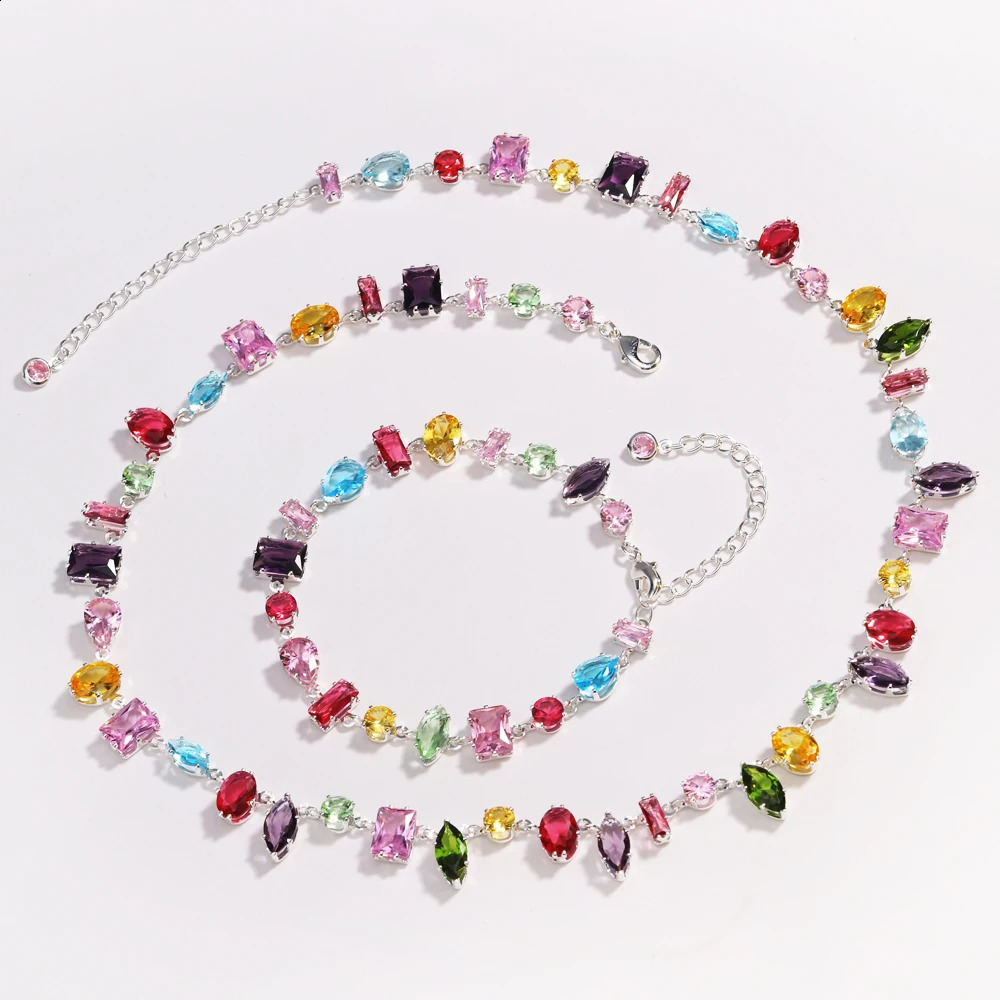 18K Gold Plated Colourful Crystal Zircon Necklace For Women Fashion Party Jewelry Accessories Ladies Jewellery260511 - view 5