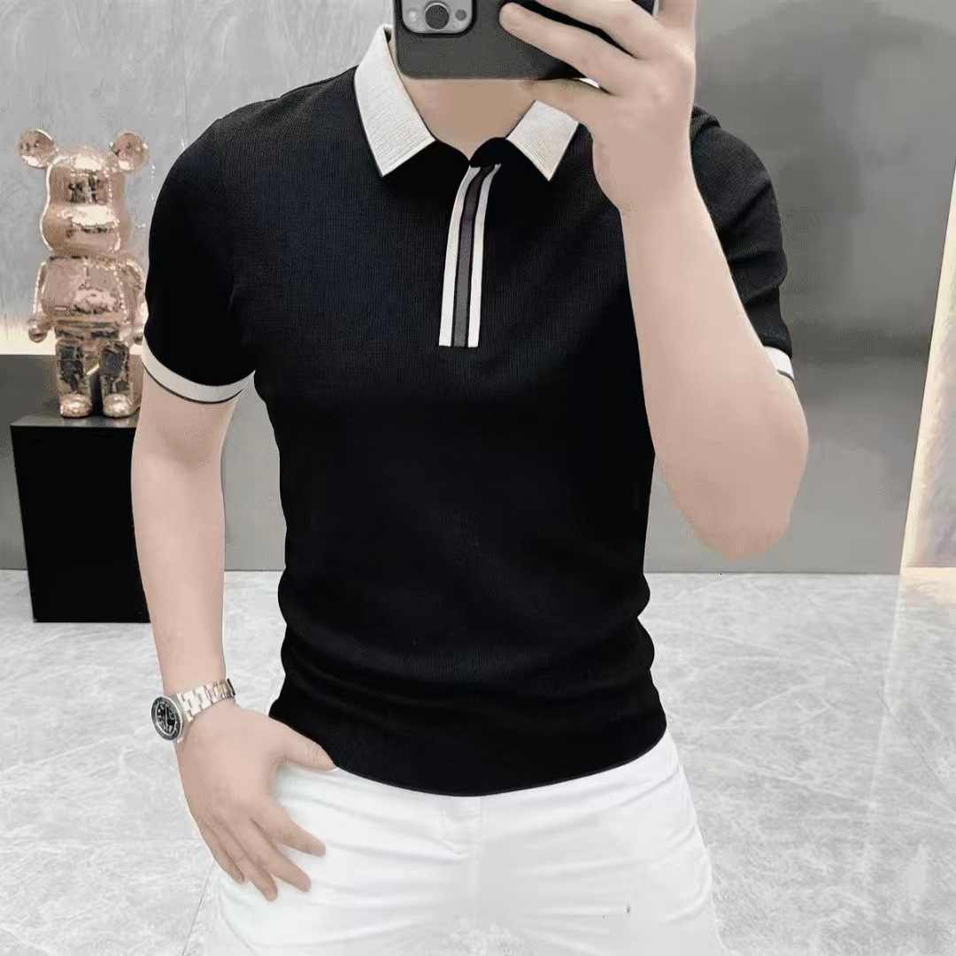 Luxury Brand Designer Mens White Contrast Stripe Trim Collar Slim Fit Polo Shirt 2026 Summer Casual Breathable Versatile Daily Wear