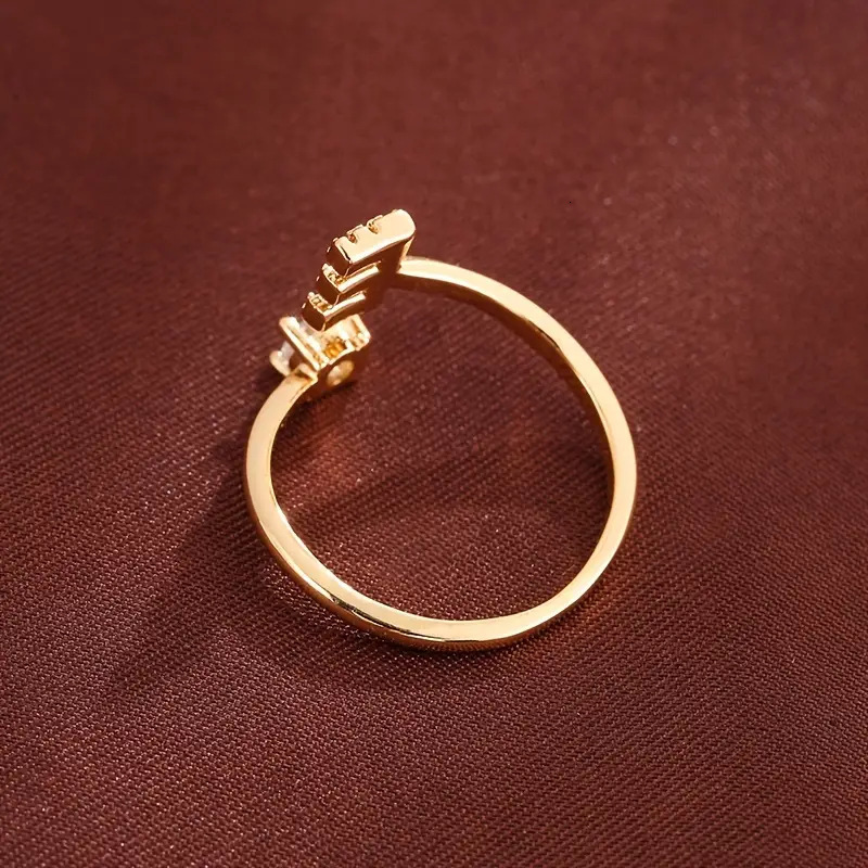 Luxury Jewelry Classic Letter Micro Inlaid Zircon Ring Fashion Women's K-plated Copper Open Solid Color Ring You Can Choose Letters According To 