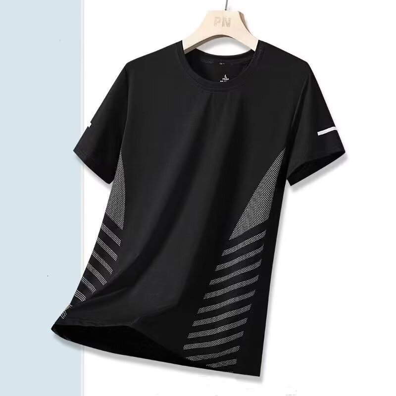 Designer Sports T-shirt Luxurious Men Cool Ice Silk Mesh Breathable Short Sleeved Summer Loose Plus Size Round Neck Outdoor Casual Quick Drying Lightw
