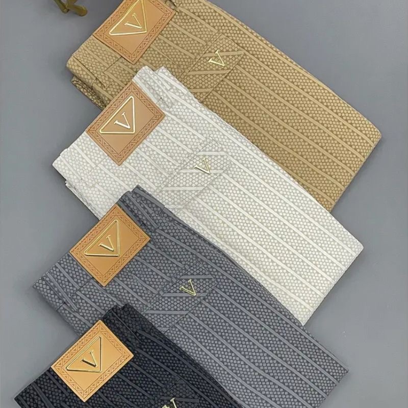 Luxury Brand Designer Mens Geometric Jacquard Ice Silk Slim Straight Leg Tailored Pants 2026 Summer Thin Business Casual Breathable Comfortable Daily 
