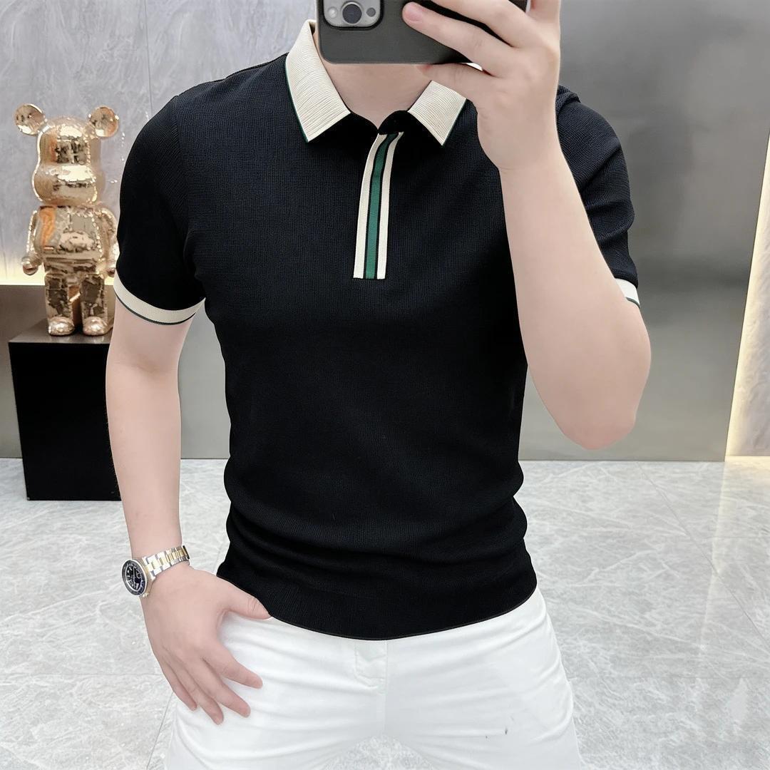 Luxury Brand Designer Mens White Contrast Stripe Trim Collar Slim Fit Polo Shirt 2026 Summer Casual Breathable Versatile Daily Wear