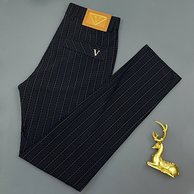 Luxury Brand Designer Mens Geometric Jacquard Ice Silk Slim Straight Leg Tailored Pants 2026 Summer Thin Business Casual Breathable Comfortable Daily 