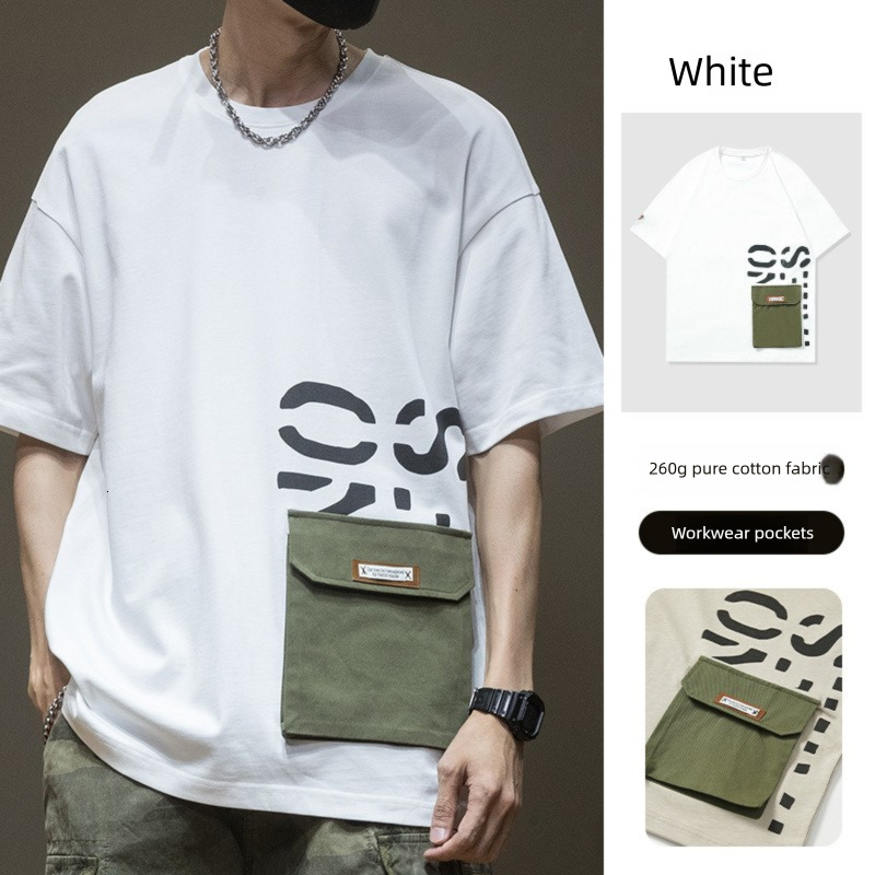 Designer T-shirt Luxury Men's Outdoor Leisure Large Pocket Design 2026 New Short Sleeved Summer Loose Fit Plus Size Tall Men's Fashion Brand