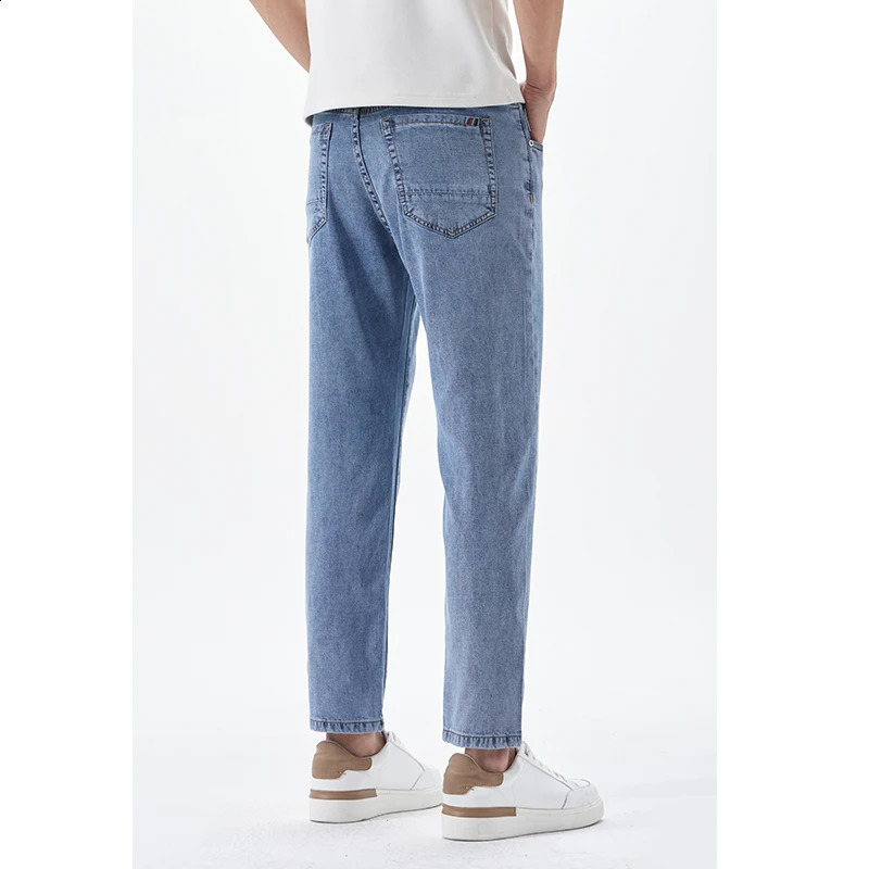 2026 Lyocell Trendy Cropped Ankle Length Jeans Men Streetwear Summer Slim Fit Stretch Pants Male Casual Denim Trousers 260511