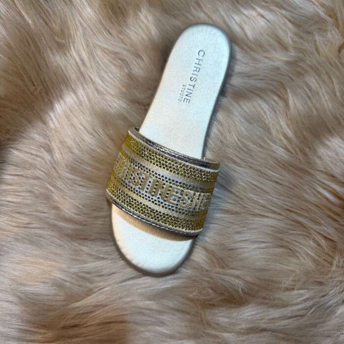Full Diamond Version Letter Embroidery Hotfix Rhinestone Flat Sandals for Women Outdoor Summer New Beach Slippers