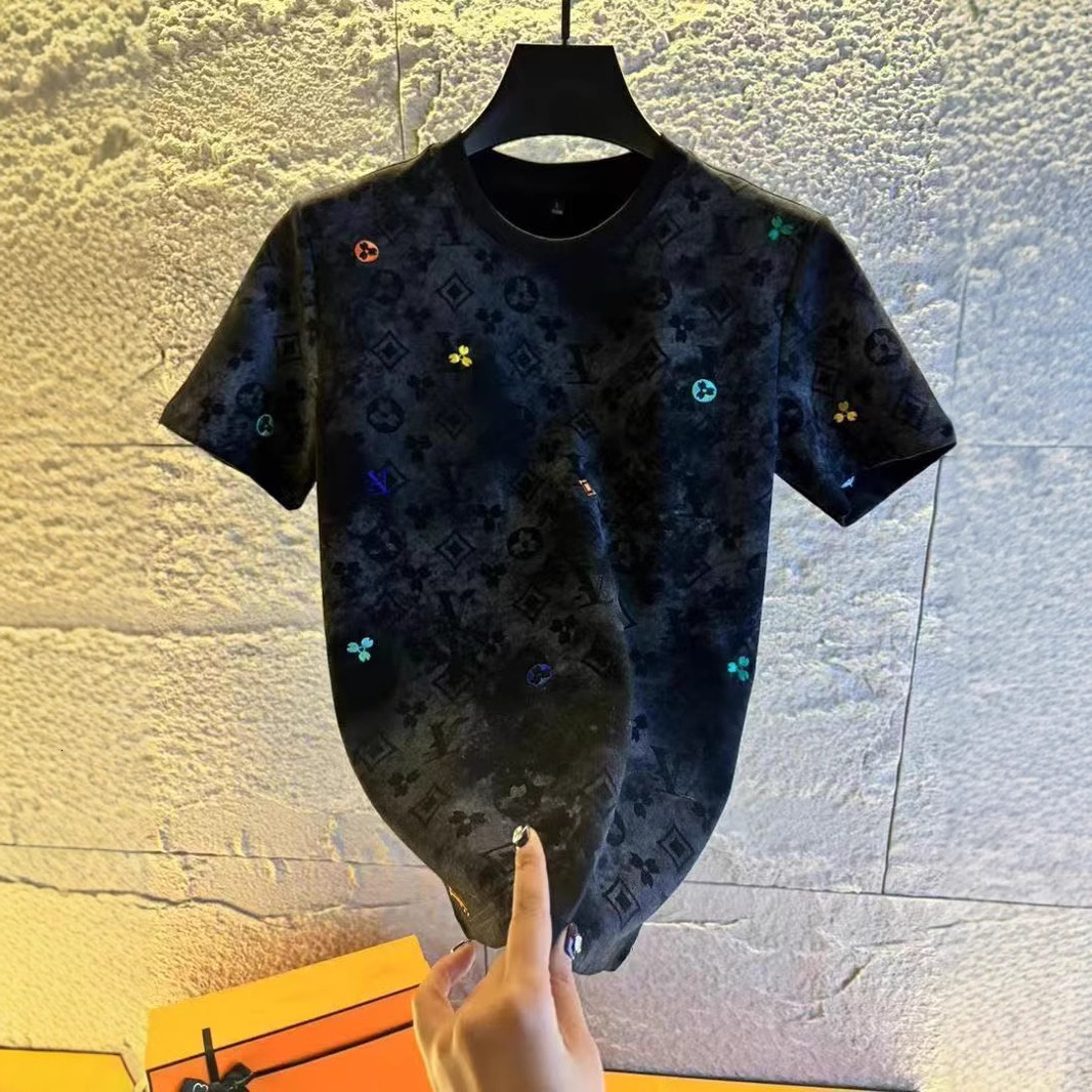 Luxury Brand Designer Mens Red Ice Silk Monogram Print Crew Neck Short Sleeve Tshirt 2026 Summer Cooling Sensation Lightweight Streetwear Casual Daily