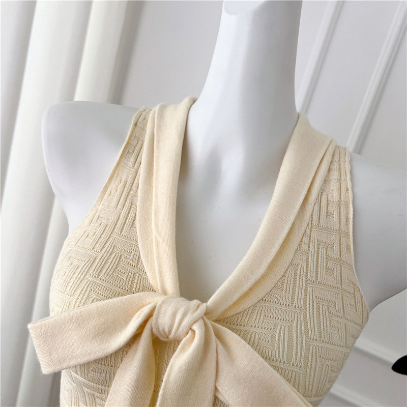 2026 New Designer Women's Long Skirt Elegant And Sophisticated Jacquard Knit Dress With Ribbons Slim Fit Bodycon Sleeveless Short Dress For Women