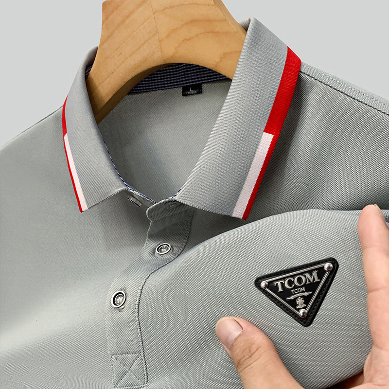 Designer Luxury Brand Loose Plus Size Men's Short Sleeved T-shirt Street Essential Fashion Business Polo Shirt Top With Leather Triangle Logo Out