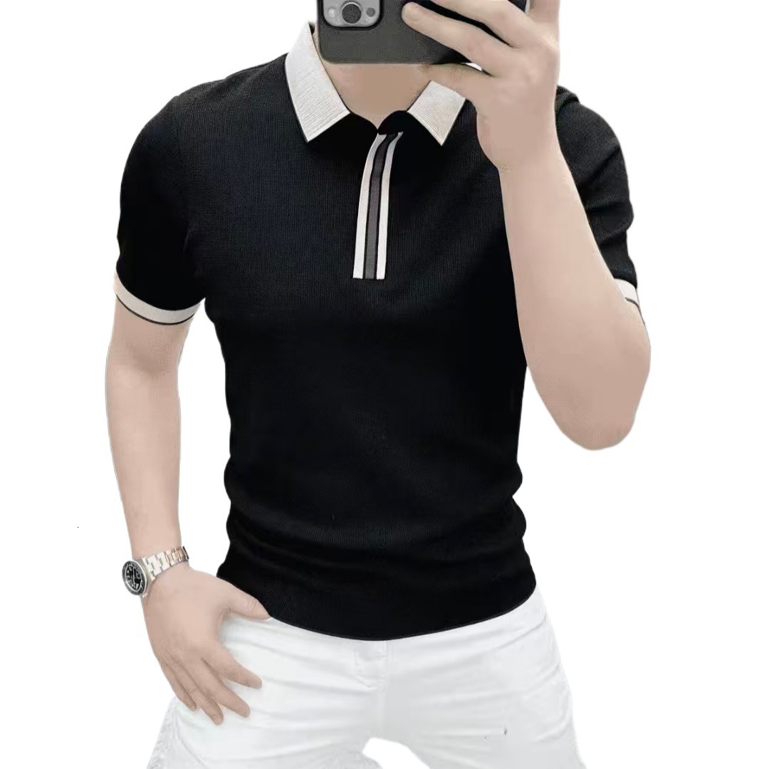 Luxury Brand Designer Mens White Contrast Stripe Trim Collar Slim Fit Polo Shirt 2026 Summer Casual Breathable Versatile Daily Wear
