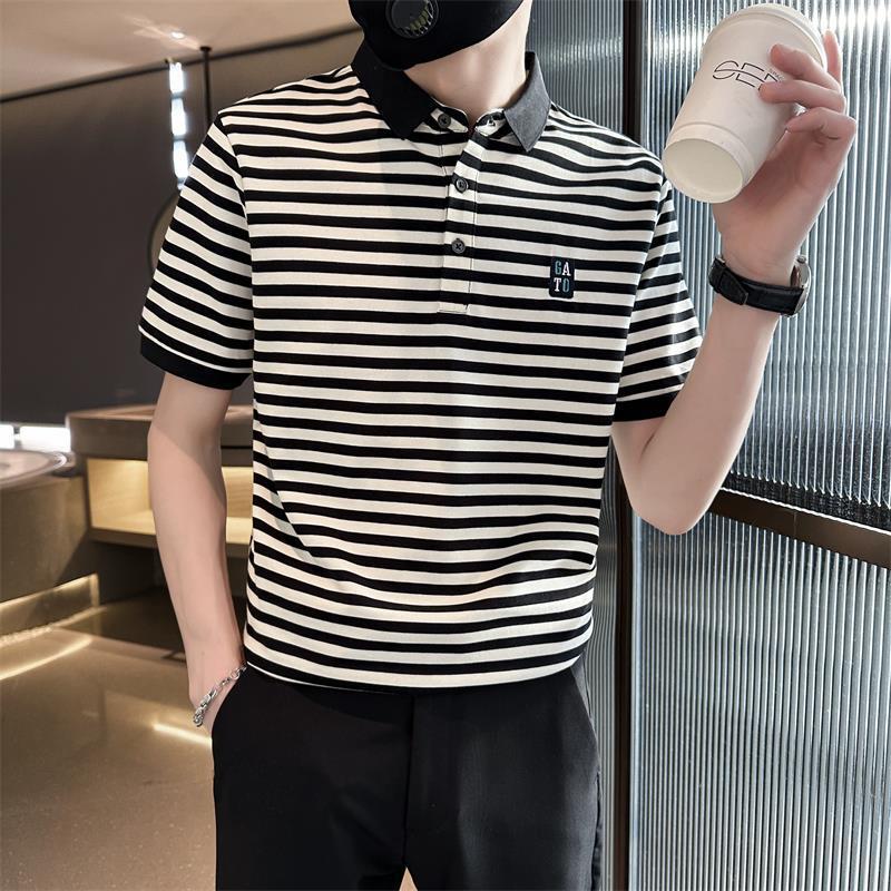 Luxury Brand Designer Mens Contrast Collar Striped Pique Cotton Slim Fit Short Sleeve Polo Shirt 2026 Summer Casual Versatile Comfortable Breathable D