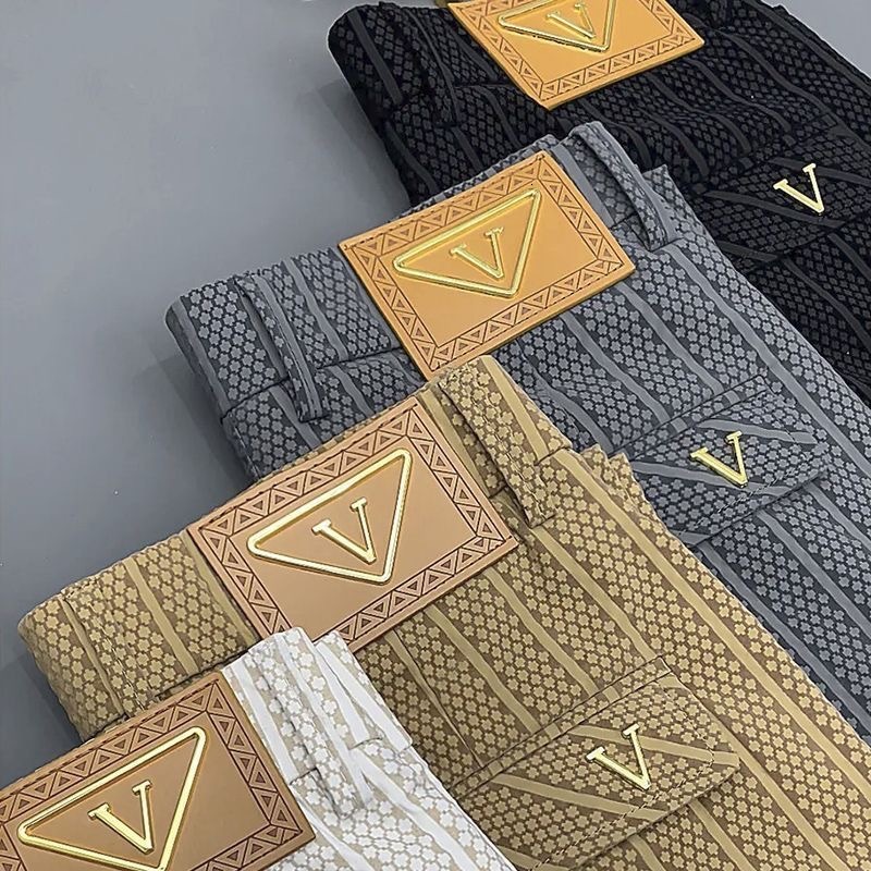 Luxury Brand Designer Mens Geometric Jacquard Ice Silk Slim Straight Leg Tailored Pants 2026 Summer Thin Business Casual Breathable Comfortable Daily 