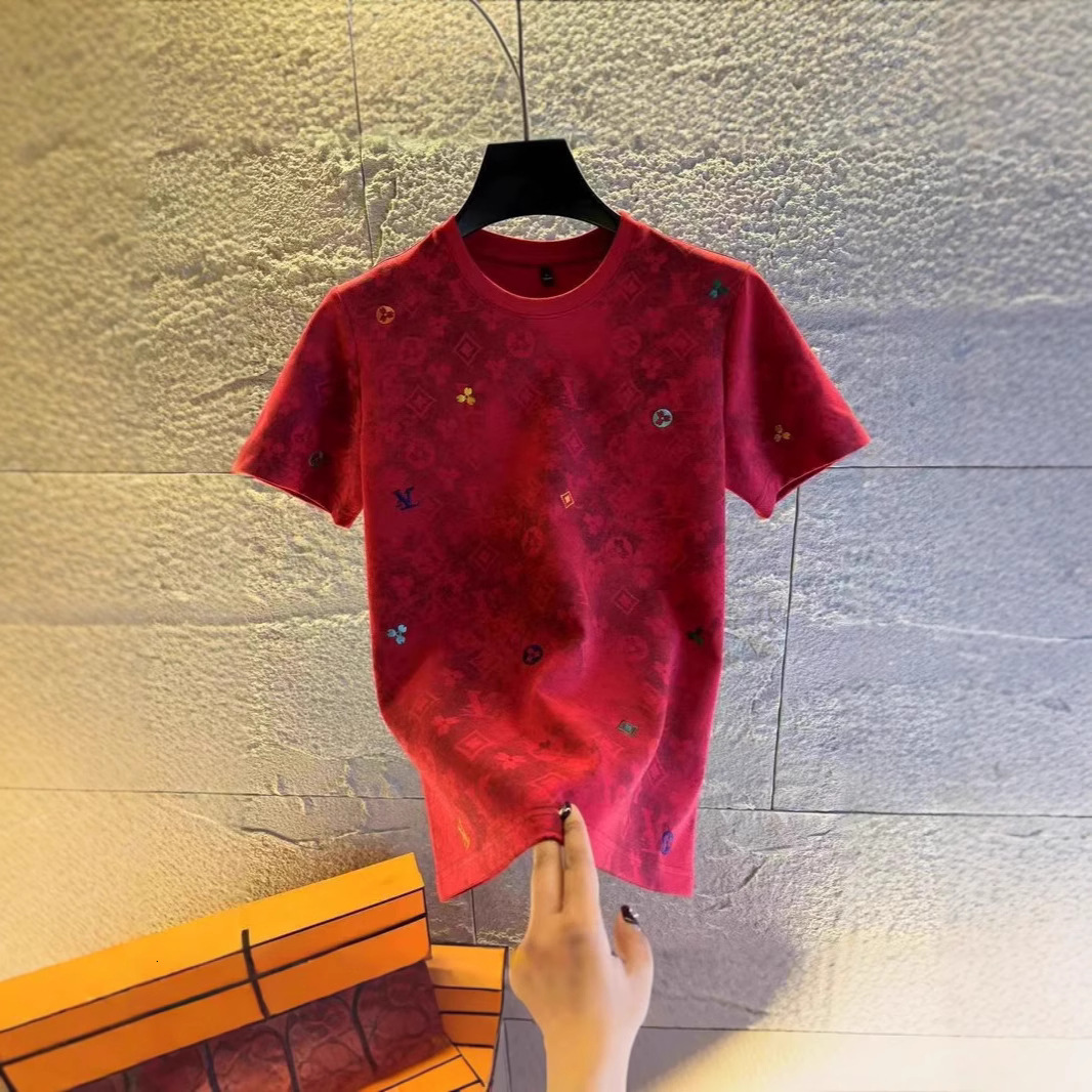Luxury Brand Designer Mens Red Ice Silk Monogram Print Crew Neck Short Sleeve Tshirt 2026 Summer Cooling Sensation Lightweight Streetwear Casual Daily