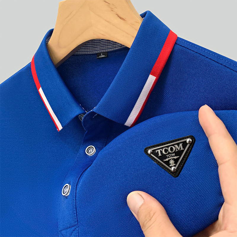 Designer Luxury Brand Loose Plus Size Men's Short Sleeved T-shirt Street Essential Fashion Business Polo Shirt Top With Leather Triangle Logo Out