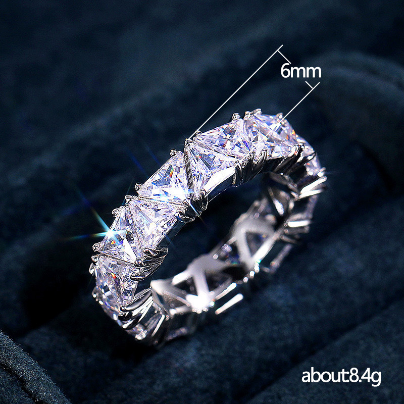 Designer Luxury Jewelry Classic Ring Full Diamond Single Row Triangular Zircon Ring Women's Creative Personalized Gift Ring Fashion Brand Accesso - view 7