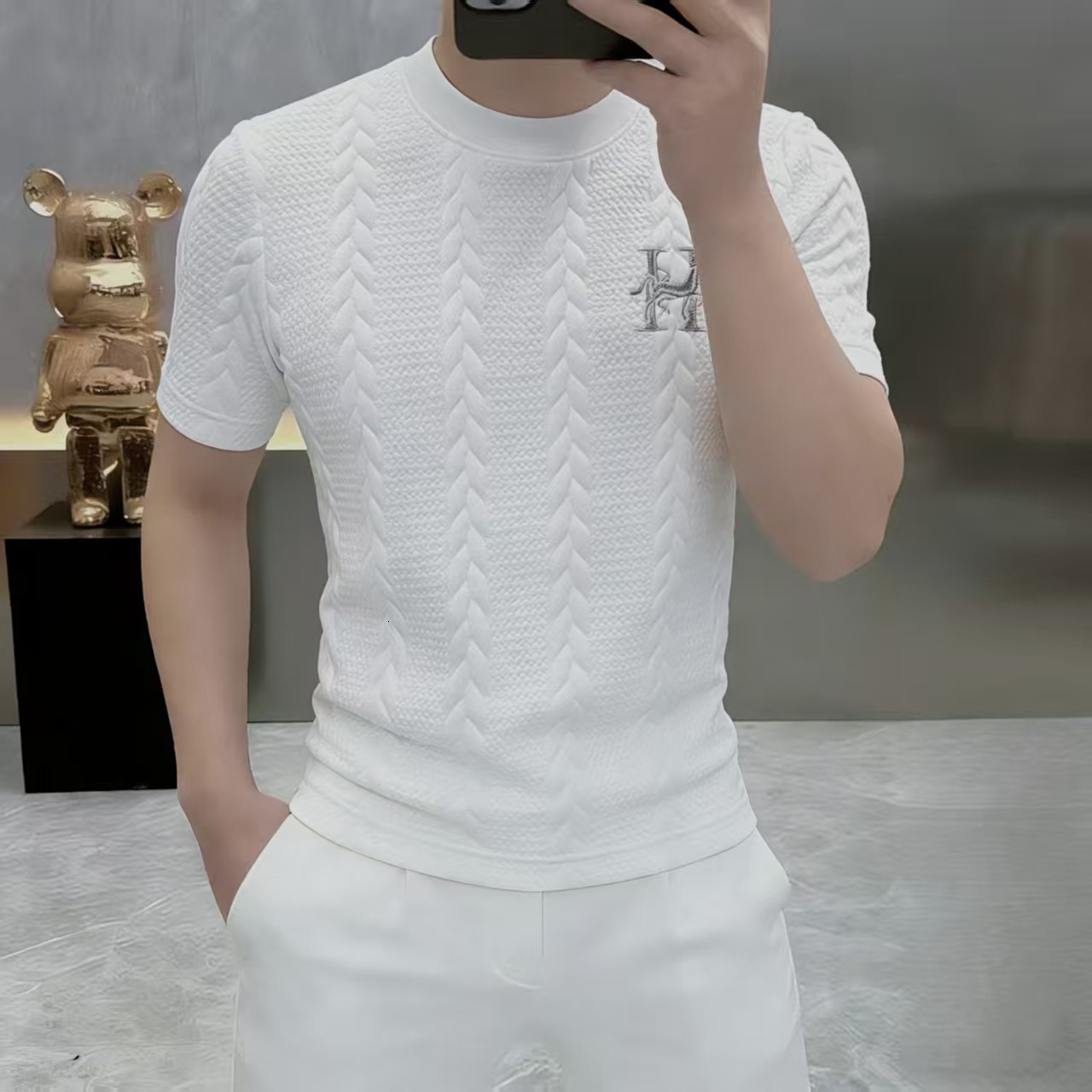 Designer Style Luxury Business Men's T-shirt Unisex Double-sided Knitted Summer High-end Embroidered Short Sleeved Fashionable And Trendy Outdoor