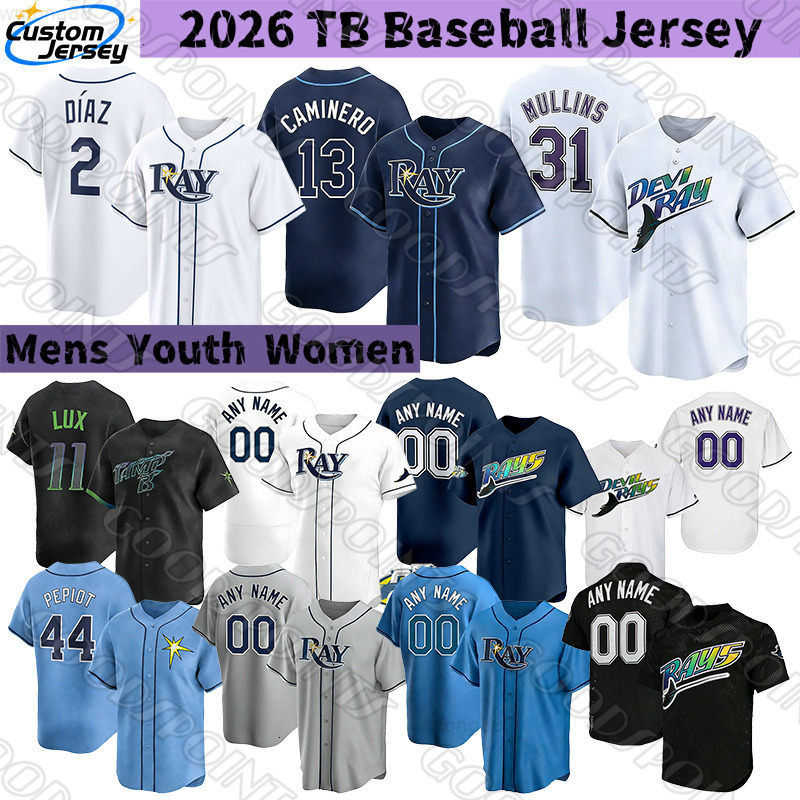 Tampa BayS rays jersey Yandy Diaz Junior Caminero Cedric Mullins Lux Ryan Pepiot Steven Matz Rasmussen Cleavinger Simpson Wade Boggs Fred McGriff Base