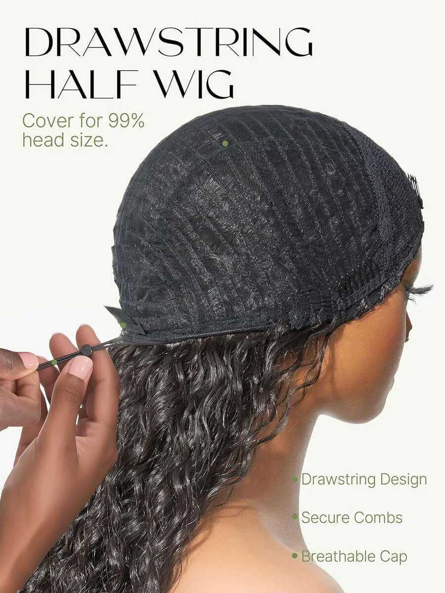 Jerry Curly Half Wig 200 Density Seamless Flip Over Half Wig Glueless Wear And Go Drawstring Human Hair Wig For Women 26 Inch C260518
