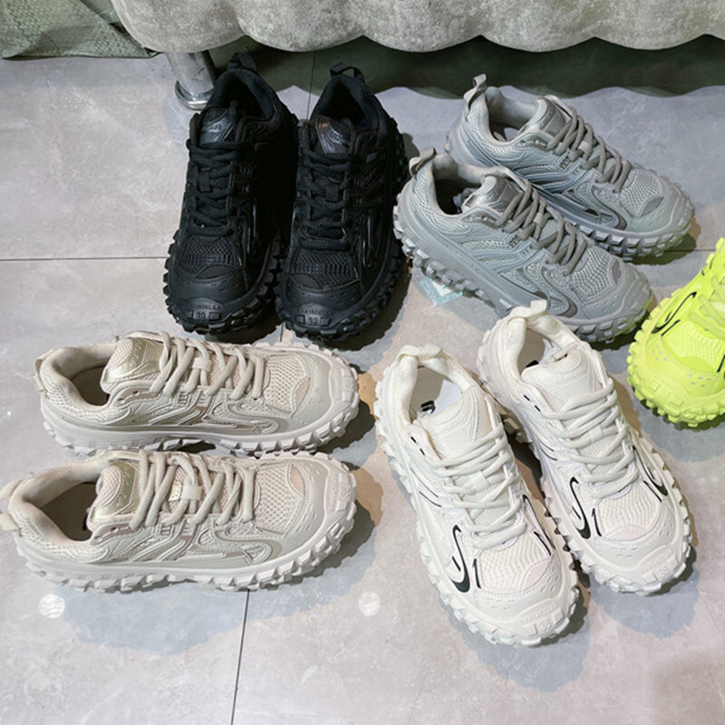 New Low Top Thick Sole Dad Round Toe Lace-up Casual Shoes Height Increasing Sneakers Trendy