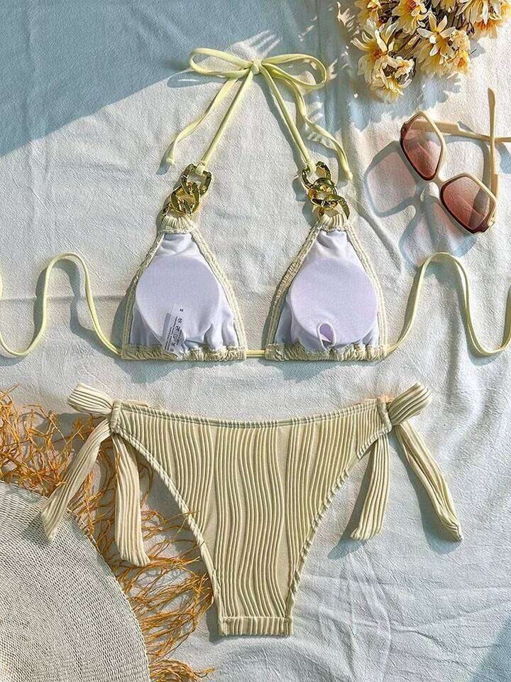 Vzvn Fashion Sexy Solid Lace Up Women Split Swimsuit Beach Brazil Bikini 2026 New All Season Backless Bikinis 2 Piece Set 26L0518