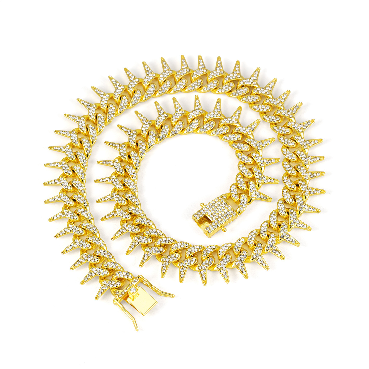 13mm Bling Diamond Chain Dog Cat Collar with Spiked Rivet Gold Cuban Link Dog Collar for Small Medium Large Dogs 251104