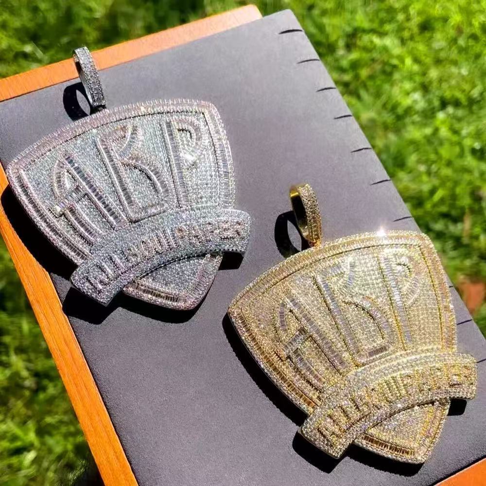 Men Hip Hop Iced Out VVS1 Moissanite Letter Pendant Rapper Charm Fine Jewelry