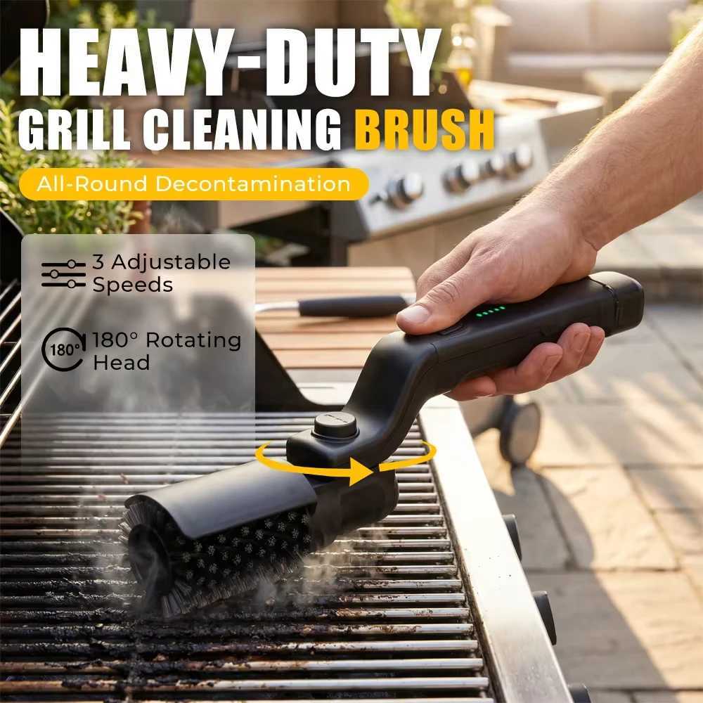 Electric Grill Brush Cleaning BBQ Cleaner Brush Cordless Rechargeable Rotary Adjustable Outdoor Heavy oil Stains Clean Tool L260516