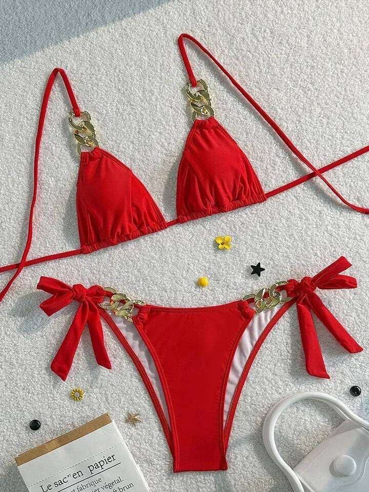 Vzvn Fashion Sexy Solid Lace Up Women Split Swimsuit Beach Brazil Bikini 2026 New All Season Backless Bikinis 2 Piece Set 26L0518