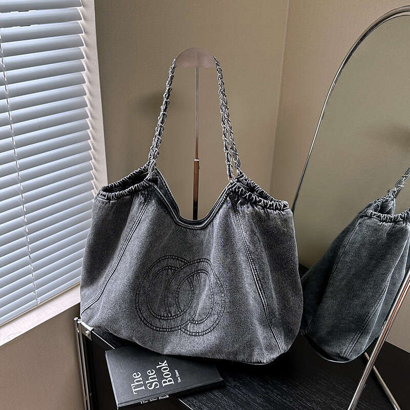 Style Denim Single Shoulder Canvas Simple Trendy Vintage Underarm Large Capacity Tote Bag for Women