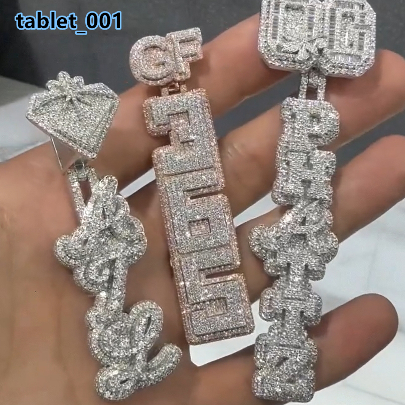Men Hip Hop Iced Out VVS1 Moissanite Letter Pendant Rapper Charm Fine Jewelry
