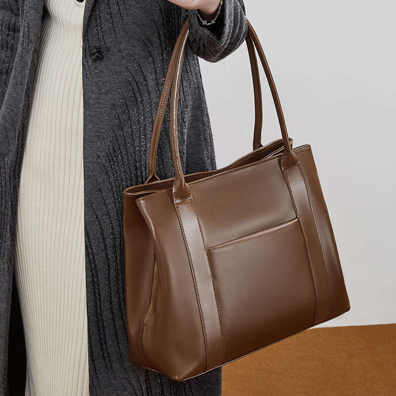 Top Layer Cowhide Genuine Leather Retro Solid Color Large Capacity Tote Bag High End Underarm Shoulder Handbag New Fashion Versatile SENYY