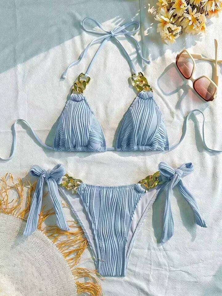 Vzvn Fashion Sexy Solid Lace Up Women Split Swimsuit Beach Brazil Bikini 2026 New All Season Backless Bikinis 2 Piece Set 26L0518