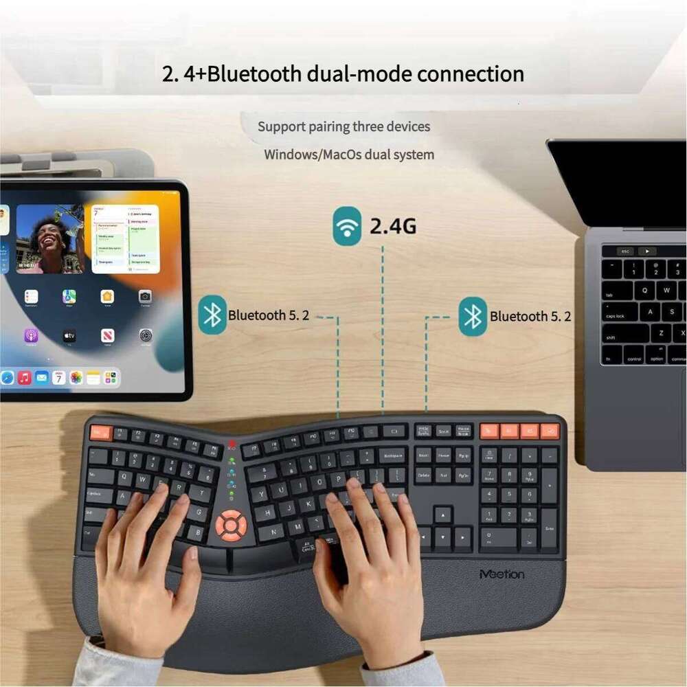 Premium Ergonomic Dual Mode Keyboard Mouse Combo 2.4G+BT Rechargeable Wrist Rest & Multimedia Keys | 3 Colors 26Y0518
