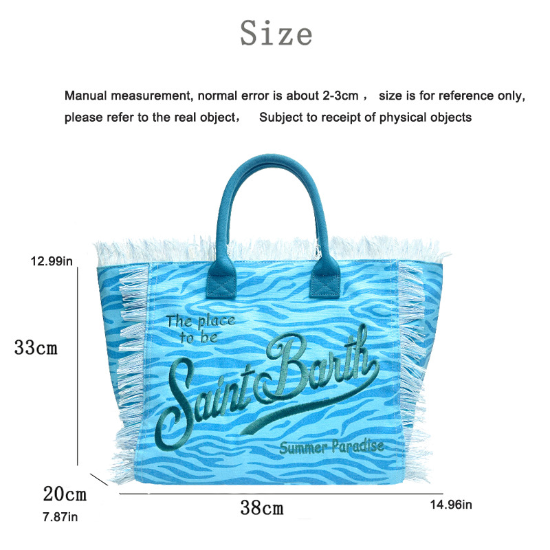 Free shipping 2026 new hot selling beach bag tassel handbag canvas denim tote bag travel versatile large capacity handbag