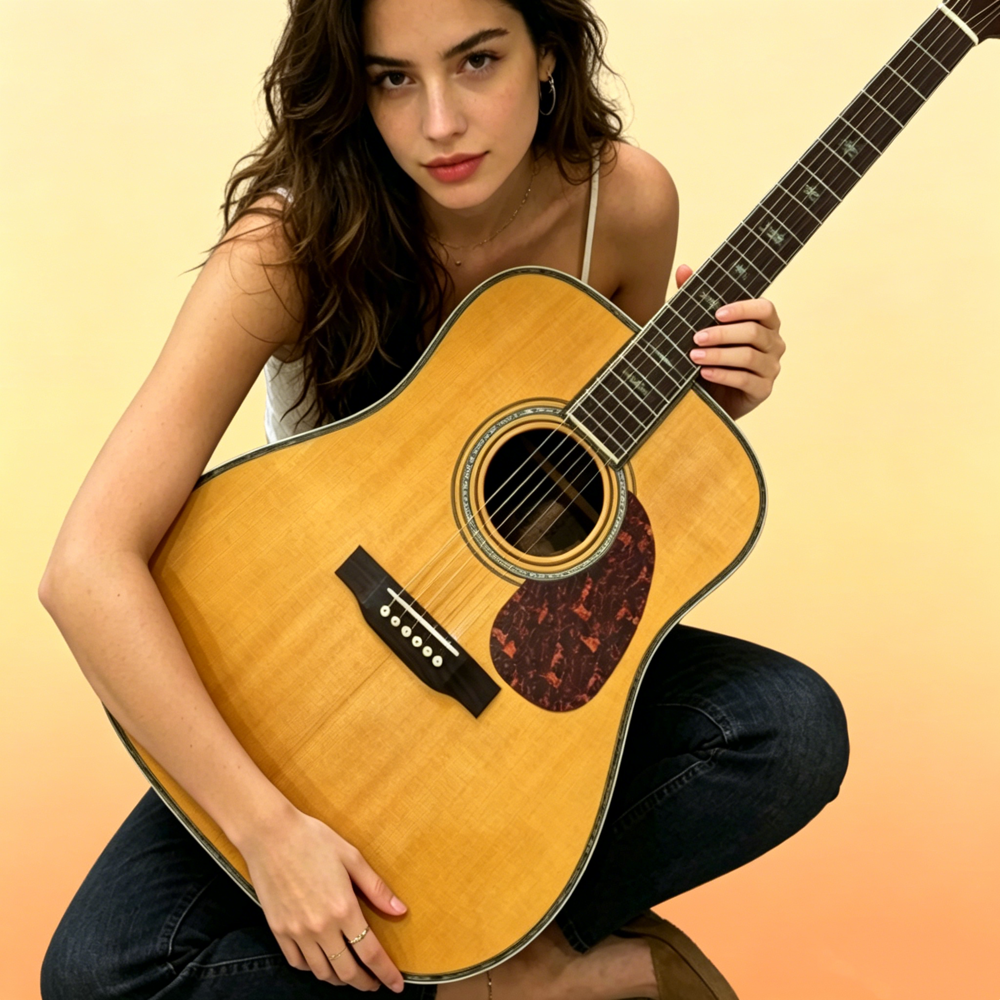 Original acoustic guitar, simple design, yellow veneer, spruce wood panel, 20frets, cow bone string pillow, rosewood side panel, free shipping