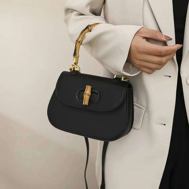 Chic Bamboo Handle Saddle For Women High End Single Shoulder Bags Fashionable Purses And Handbag Niche Designe Crossbody Bag QIBALIANGPIN
