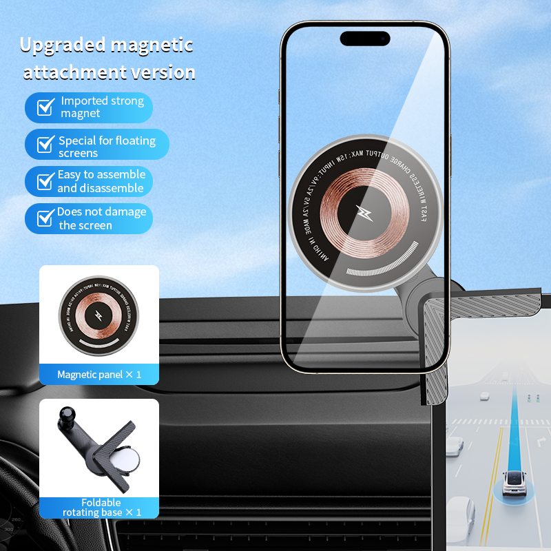 N52 Magnetic Suction Cup Phone Holder Wireless Charging Car Navigation Rotating Dashboard Navigation Phone Holder Air Outlet Dashboard Car Mount for S