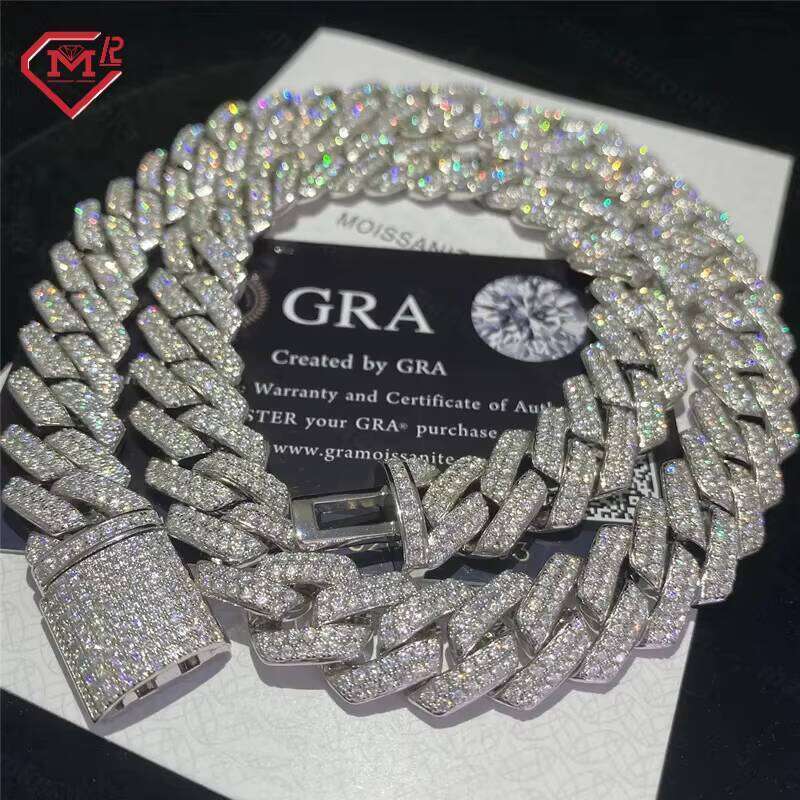 Customized 925 Silver 12mm Necklace Hip Hop Ice with VVS moissanite Vvs Iced Out Moissanite Diamond Cuban Link Chain - view 4