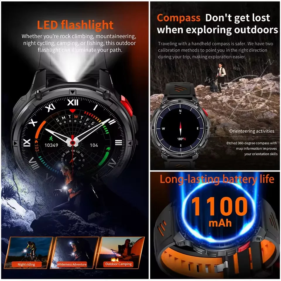 T-REX3 Ultra 1100mAh Battery SmartWatch TM Waterproof GPS Compass Flashlight 17 AMOLED HD Call Sports Smart Watch Men 260518