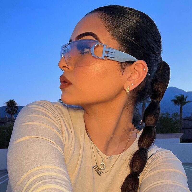 Premium Luxury Designer Brand Sunglasses Y2k Millennium Style For Women, Unique Metal Frameless High-End Design, Ins European And American Sun Protect