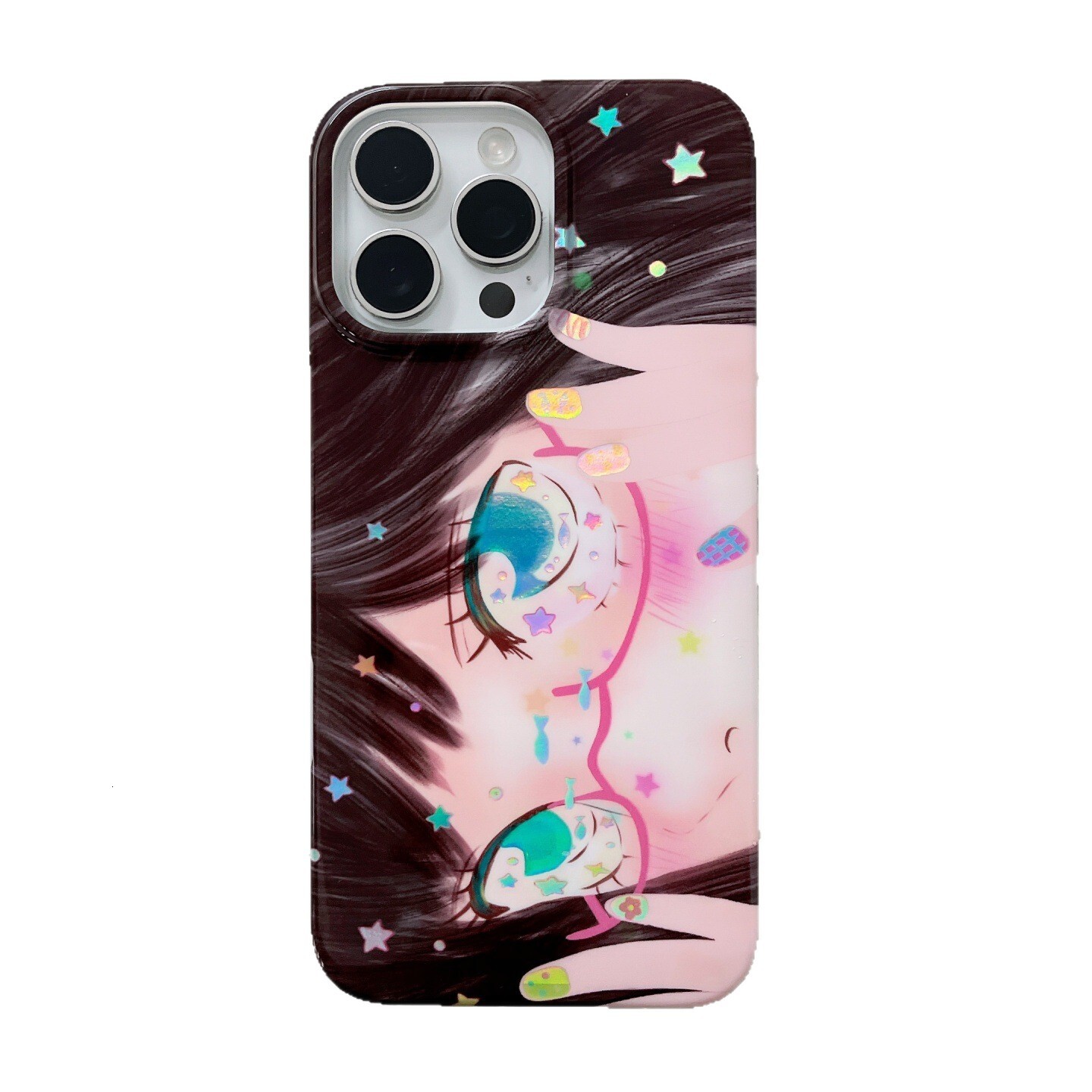 Comic glasses and nail art girl phone case suitable iPhone 15 Pro Max, Apple 16, 14/13 protective cover for women