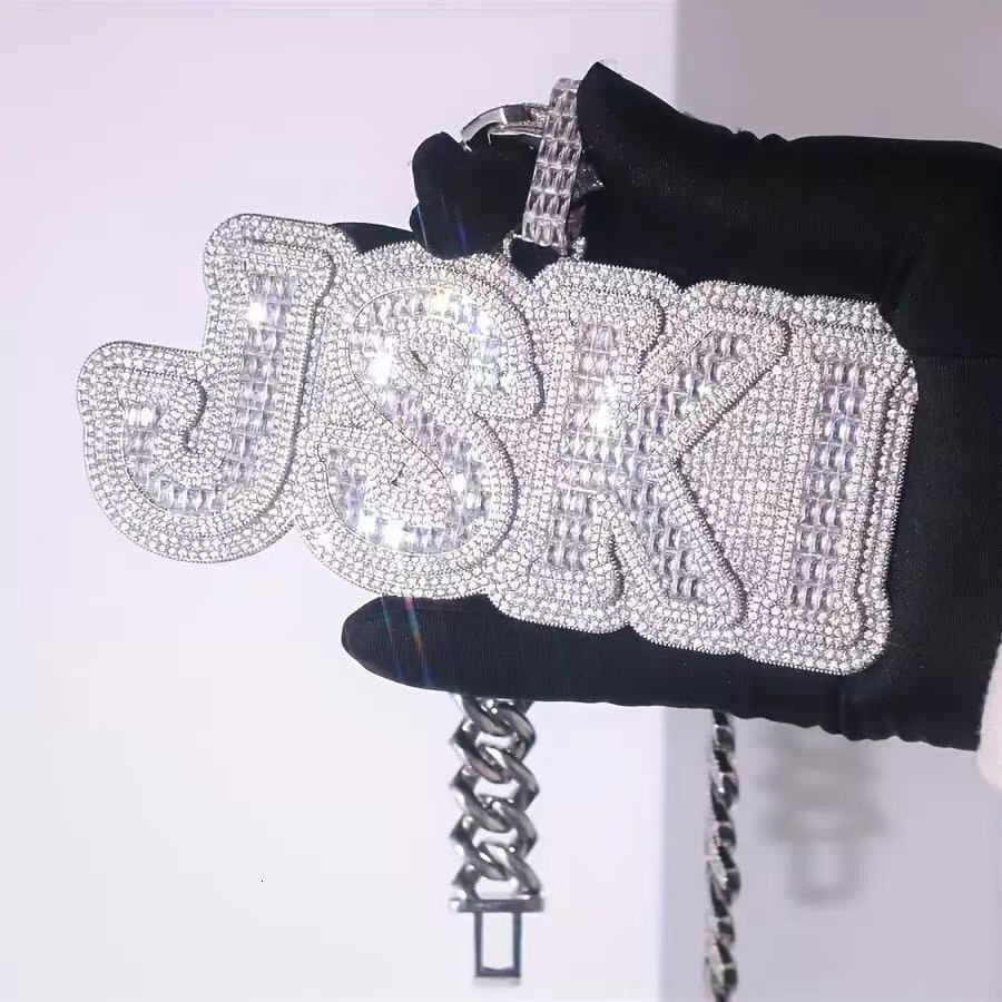 Hip Hop Custom Moissanite Pendant Name Letter Pendant Cute Custom Bail Iced Out Silver 925 Moissanite Pendant